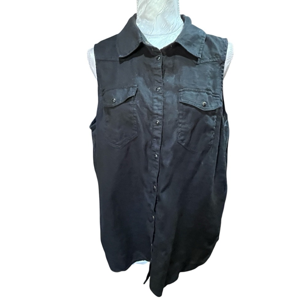 Sundance Size Large‎ Womens Black Linen Shirt Sleeveless Pockets Western Casual